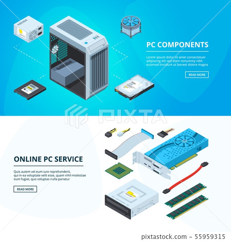 Horizontal banners set with different parts of personal computer 55959315