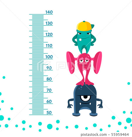 Meter wall or height meter from 50 to 140 centimeter with cute monsters. 55959464