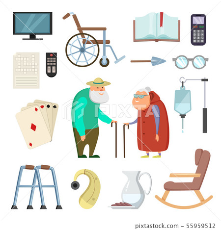 Old couples with different assistants tools for healthy life 55959512
