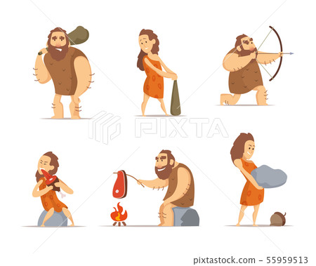 Characters of male and female. Primitive cave people from prehistoric period 55959513