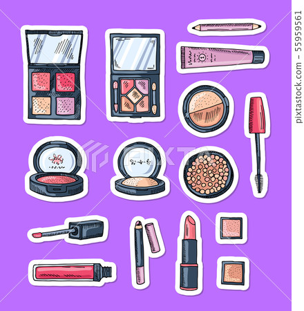 Vector hand drawn makeup elements stickers 55959561
