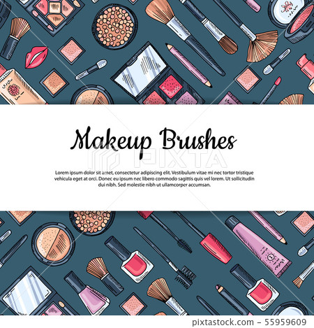 Vector hand drawn makeup products background Vector hand drawn makeup products background 55959609