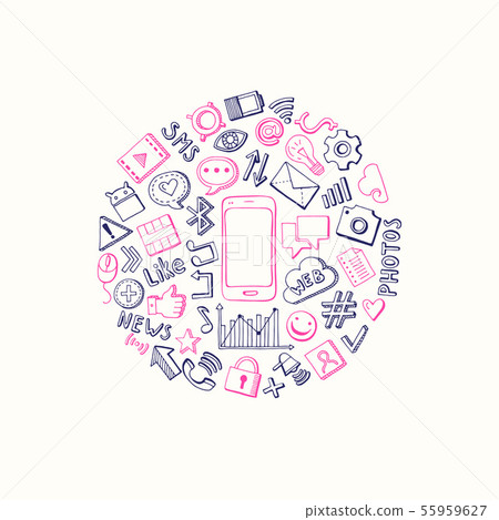 Vector social media hand drawn elements circle 55959627