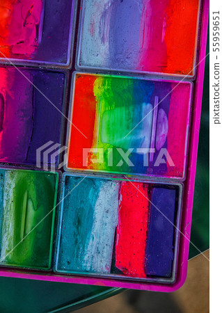 purple green, pink, blue paint colored face painting purple green, pink, blue paint colored face painting 55959651