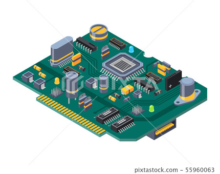 Hardware equipment for computers. Semiconductors, capacitor and chips 55960063