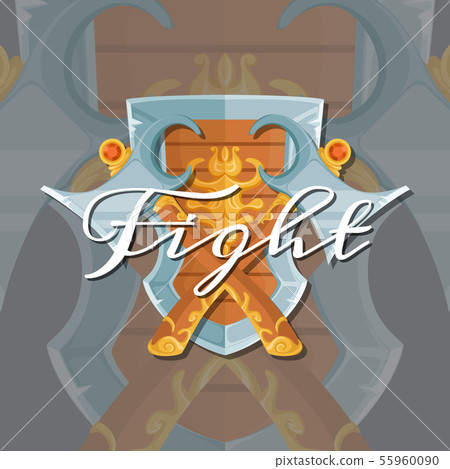 Vector fantasy cartoon style game design medieval crossed axes and shield 55960090