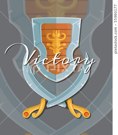 Vector cartoon style game design crossed sabers and shield elements 55960177