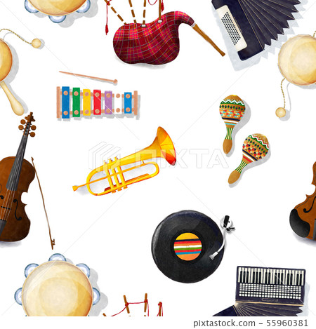 Watercolor musical instruments pattern 55960381