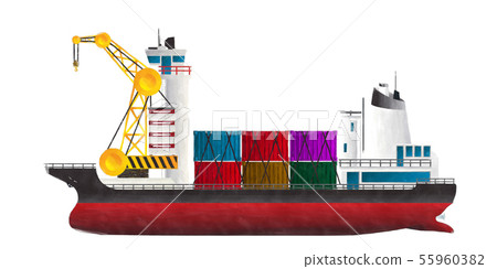 Watercolor container ship Watercolor container ship 55960382