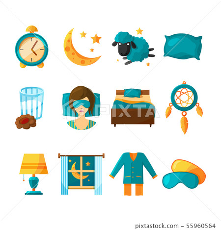 Conceptual icon set of sleeping. Vector symbols of healthy sleep Conceptual icon set of sleeping. Vector symbols of healthy sleep 55960564