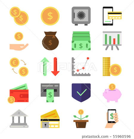 Business and finance icons set. B2c and b2b symbols. Pictures of money and coins 55960596