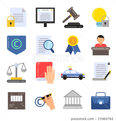Copyright legal regulations. Business icons of law and protection. Vector pictures in flat style 55960768