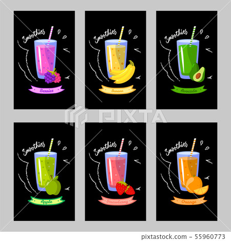 Set of cards with different smoothies on a black background 55960773