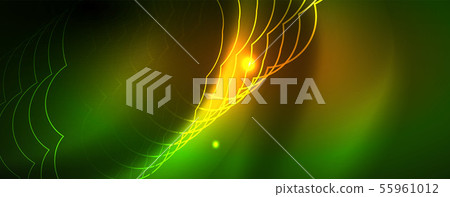 Techno glowing background, futuristic dark template with neon light effects and simple forms, vector 55961012