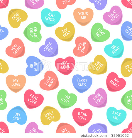 Candy seamless hearts pattern. Colorful heart candies, sweets for valentine day love writings 55961062