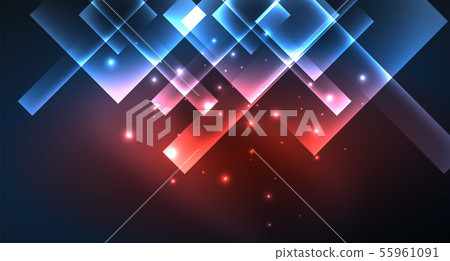 Neon glowing techno square rectangle lines, blue hi-tech futuristic abstract background 55961091