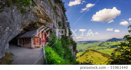 Historic cabin in the Wildkirchli cave in the Appenzell region of Switzerland 55961440