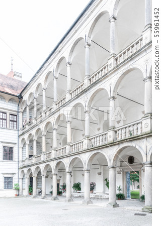 Great arcades - white renaissance archs on Third Courtyard of Jindrichuv Hradec Castle in Jindrichuv 55961452