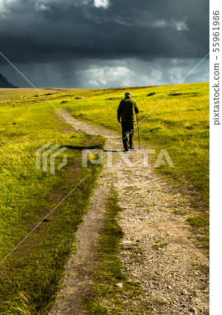 Old Man With Walking Stick In Scotland 55961986