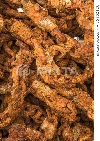 Detail Of Massive Rusty Chain In A Harbor 55962126