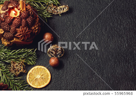 Christmas composition, blank for greeting card or other design - Christmas tree branches with 55965968