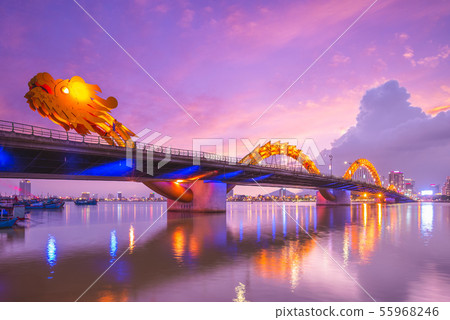 Dragon Bridge in Da Nang, vietnam at night 55968246