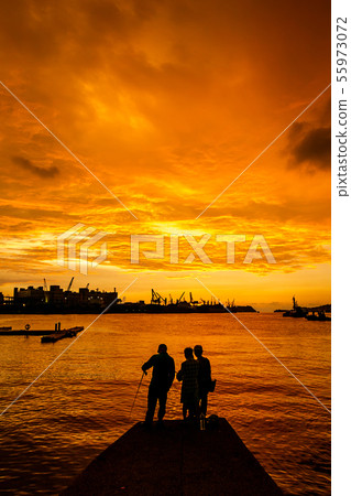 Taiwan's Kaohsiung Shin Kong Pier at dusk Asia, Taiwan, Kaohsiung Port City Dusk 55973072