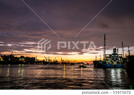 Taiwan's Kaohsiung Shin Kong Pier at dusk Asia, Taiwan, Kaohsiung Port City Dusk 55973078