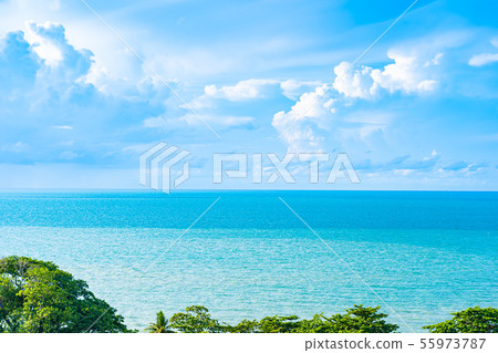 Beautiful panoramic landscape or seascape ocean with white cloud on blue sky for leisure travel in holiday Beautiful panoramic landscape or seascape ocean with white cloud on blue sky for leisure travel in holiday 55973787