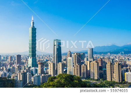 Beautiful landscape and cityscape of taipei 101 building and architecture in the city Beautiful landscape and cityscape of taipei 101 building and architecture in the city 55974035