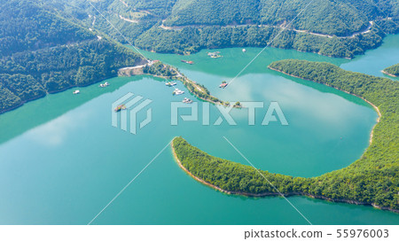 Aerial view on Green hills around Vacha dam. 55976003
