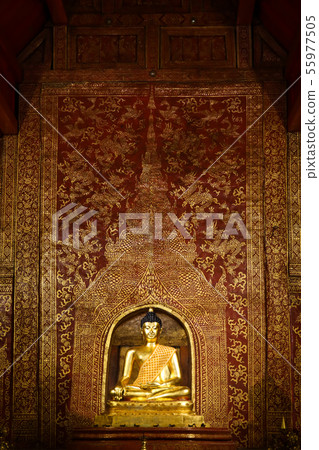 golden buddha image in temple , Chiang mai , golden buddha image in temple , Chiang mai , 55977505