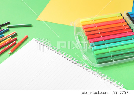 Assorted office and school stationery flat lay on Assorted office and school stationery flat lay on 55977573
