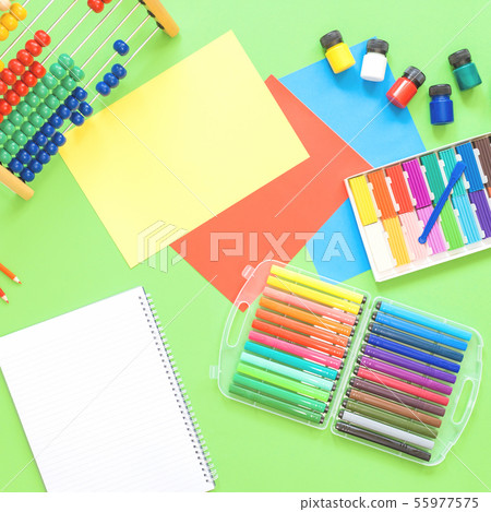 Assorted office and school stationery flat lay on Assorted office and school stationery flat lay on 55977575