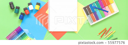 Assorted office and school stationery flat lay on Assorted office and school stationery flat lay on 55977576