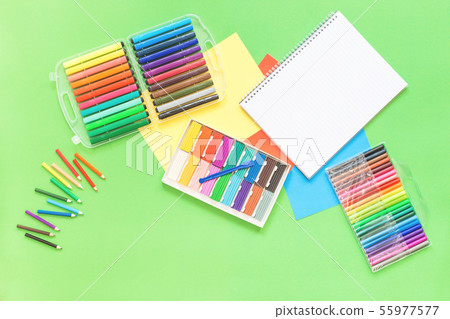 Assorted office and school stationery flat lay on 55977577