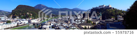 Panoramic view over city Salzburg at summer day, Salzburg, Austria. Panoramic view over city Salzburg at summer day, Salzburg, Austria. 55978716