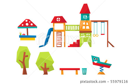 Kids Playground Elements Set, Sport and Recreation Ground Equipment, Slide, Ladder, Swing, Sandpit Kids Playground Elements Set, Sport and Recreation Ground Equipment, Slide, Ladder, Swing, Sandpit 55979116