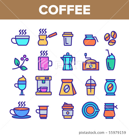 Color Coffee Equipment Sign Icons Set Vector 55979159