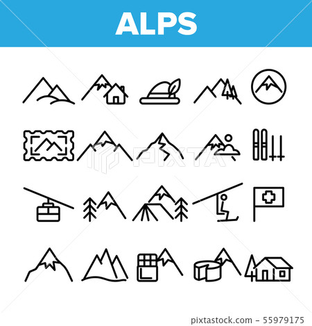 Collection Mountain Alps Sign Icons Set Vector - Stock Illustration ...