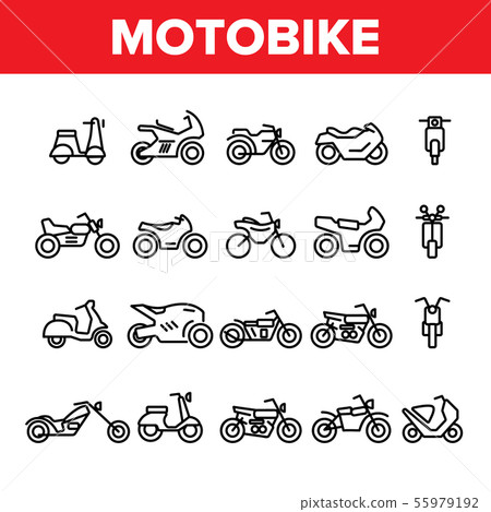 Collection Motorbike Thin Line Icons Set Vector Collection Motorbike Thin Line Icons Set Vector 55979192