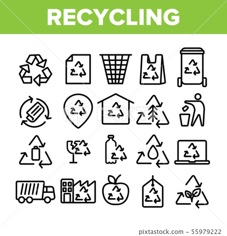 Collection Recycling Thin Line Icons Set Vector - Stock Illustration ...