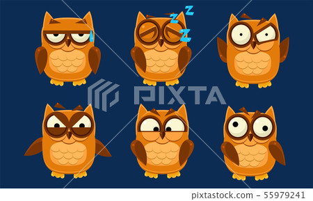 Funny Owls Characters Set, Cute Birds with Various Emotions Vector Illustration 55979241