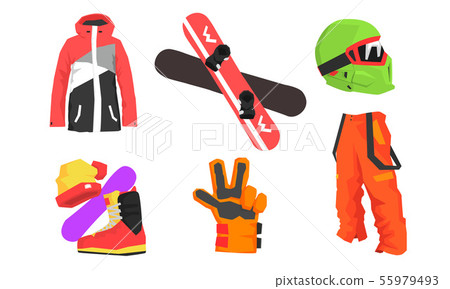 Snowboarding Equipment Set, Winter Sport, Active Lifestyle Vector Illustration Snowboarding Equipment Set, Winter Sport, Active Lifestyle Vector Illustration 55979493