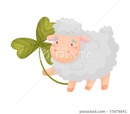 Cartoon sheep with clover. Vector illustration on white background. Cartoon sheep with clover. Vector illustration on white background. 55979841