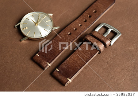 Dark brown leather watch strap with stainless Dark brown leather watch strap with stainless 55982037