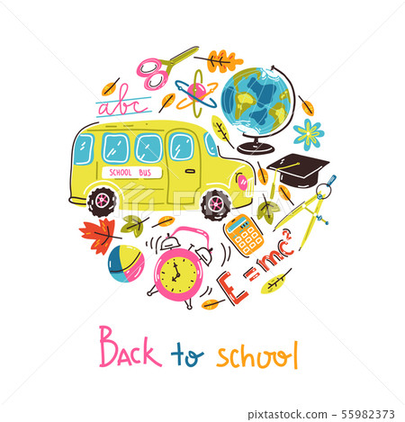 Doodle back to school round illustration.... - Stock Illustration ...