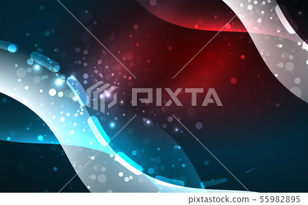 Neon light glowing effect. Modern blue shiny neon wave line. Banner, poster template. Glow swirl 55982895