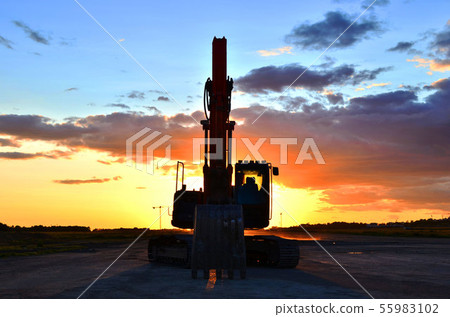 Large tracked excavator on a construction site 55983102
