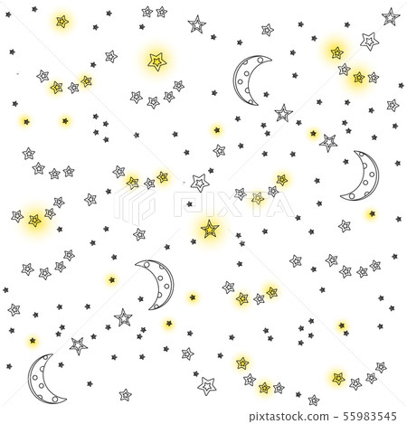 Night sky background with moon and stars. Vector seamless texture. Contour, line, flat, shining Night sky background with moon and stars. Vector seamless texture. Contour, line, flat, shining 55983545
